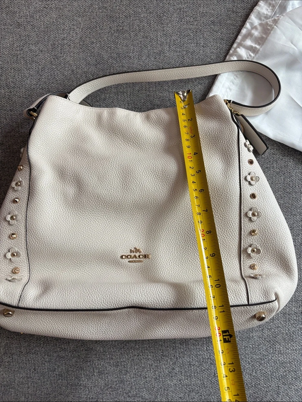 Coach Edie 31 Pebbled Leather Shoulder Bag with Flower Accents in Cream